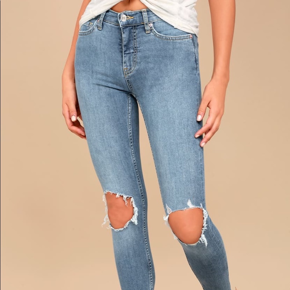 Free People High Rise Busted Knee Skinny Jeans